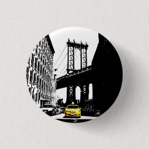 Chapa Redonda De 2,5 Cm Yellow Taxi Nyc New York City Brooklyn Bridge