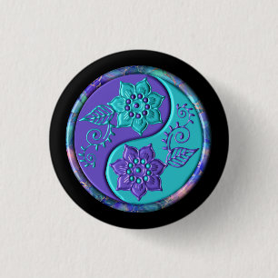 Chapa Redonda De 2,5 Cm Yin Yang Azul y Púrpura