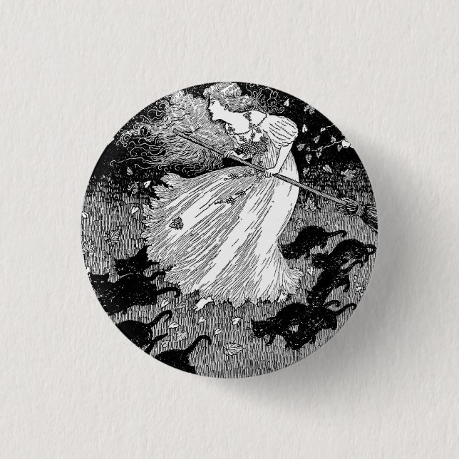 Chapa Redonda De 2,5 Cm Young witch and black cats (Anverso)