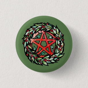 Chapa Redonda De 2,5 Cm Yule Wreath Pentacle Pagan