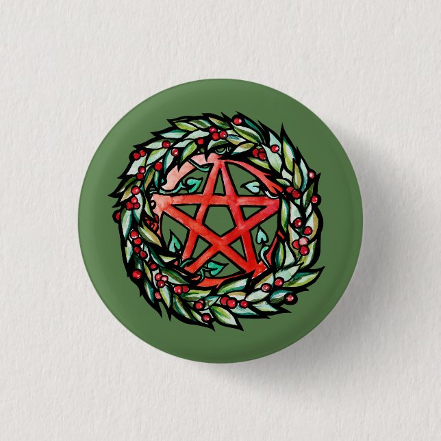 Chapa Redonda De 2,5 Cm Yule Wreath Pentacle Pagan (Anverso)