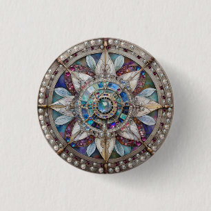 Chapa Redonda De 2,5 Cm Zafiros Rosas y Azules Diamantes Perlas Mandala