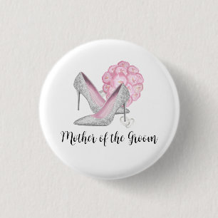 Chapa Redonda De 2,5 Cm Zapatos de Plata para Bodas con Rosas Rosadas para