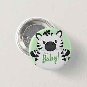 Chapa Redonda De 2,5 Cm Zebra Baby Shower Green