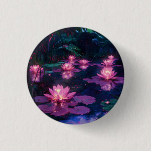Chapa Redonda De 2,5 Cm Zen de medianoche Naturaleza Estanque de Loto Rosa