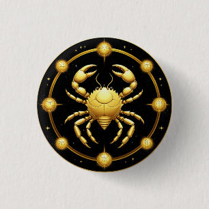 Chapa Redonda De 2,5 Cm Zodiaco Cósmico de Cáncer Dorado