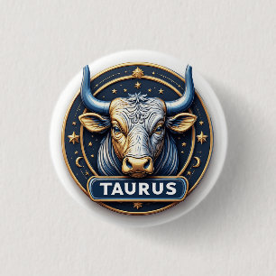 Chapa Redonda De 2,5 Cm ♉ Zodiaco Tauro Emblema Dorado Aura ♉