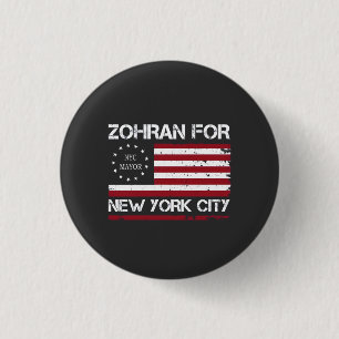 Chapa Redonda De 2,5 Cm Zohran Mamdani para alcalde de NYC con bandera de