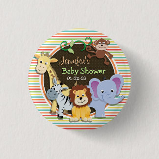 Chapa Redonda De 2,5 Cm Zoo Animals Baby Shower, franjas de arcoiris brill