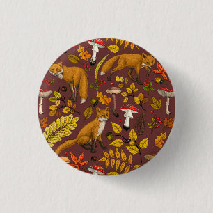Chapa Redonda De 2,5 Cm zorros otoñales sobre marrón chocolate