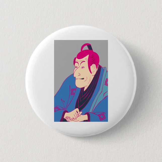 CHAPA REDONDA DE 5 CM 四世市川蝦蔵の竹村定之進　カラフル (Anverso)