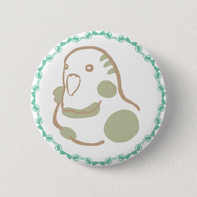 CHAPA REDONDA DE 5 CM 森林の緑を纏ったインコイラスト｜柔らかさと上品さを感じるデザイン (Anverso)