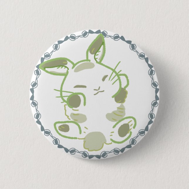 CHAPA REDONDA DE 5 CM 癒しの緑＆ふわふわ寝うさぎリボンデザイン  (Anverso)