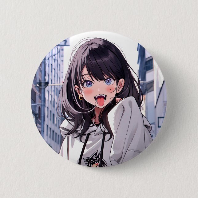 Chapa Redonda De 5 Cm 缶バッジ あっかんべーJK｜Badge 寿司娘 GenerativeAI (Anverso)