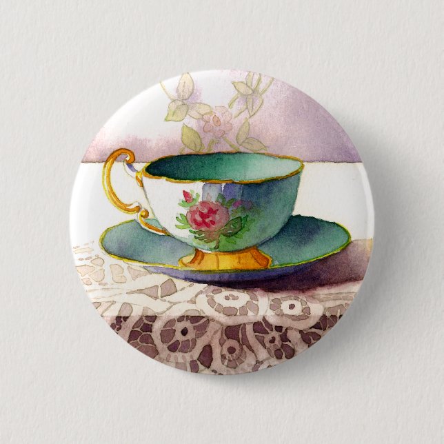 Chapa Redonda De 5 Cm 0001 Teacup on Lace Button (Anverso)