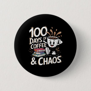 Chapa Redonda De 5 Cm 100 días de café y caos 100 días de escuela