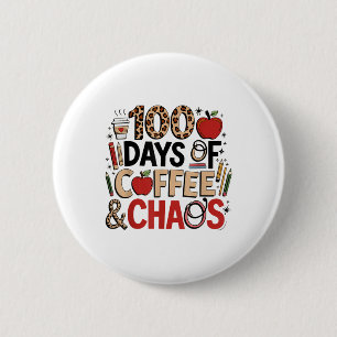 Chapa Redonda De 5 Cm 100 días de café y caos 100 días de escuela