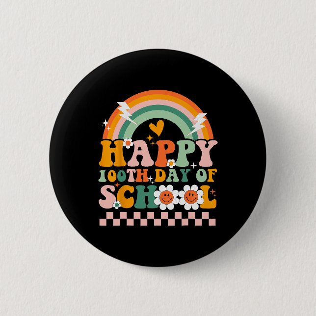 Chapa Redonda De 5 Cm 100 Días De Maestros Retro Groovy 100 (Anverso)