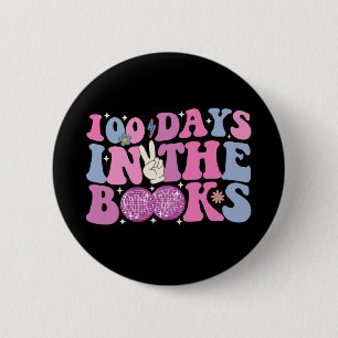 Chapa Redonda De 5 Cm 100 Días En El Libro Disco Ball Groovy Retro