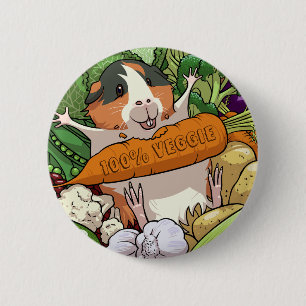 Chapa Redonda De 5 Cm 100% Veggie Happy Guinea Pig With Carrot