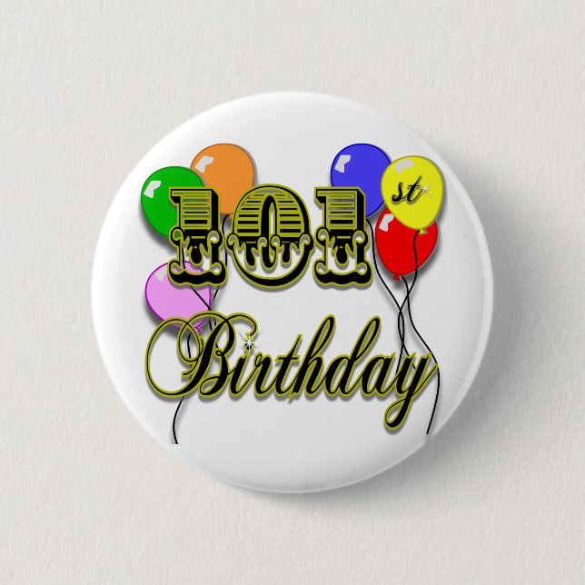 Chapa Redonda De 5 Cm 101o Cumpleaños con los globos (Anverso)
