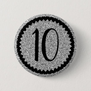 Chapa Redonda De 5 Cm 10.º Purpurina de Plata de fiesta de cumpleaños