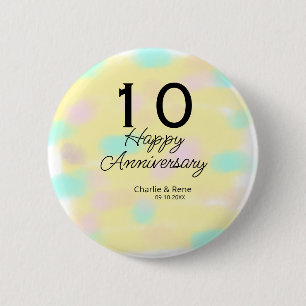 Chapa Redonda De 5 Cm 10 aniversario de boda nombre pastel amarillo retr