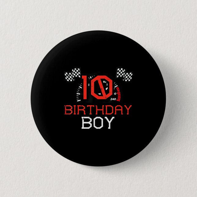 Chapa Redonda De 5 Cm 10 Birthday Boy Speedometer Race Flag 10th Bday Bo (Anverso)