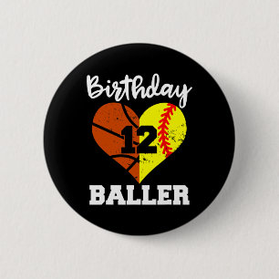 Chapa Redonda De 5 Cm 12.º Fun Baller de Cumpleaños Banda de Softball de