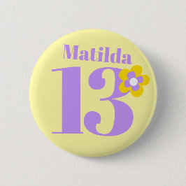 Chapa Redonda De 5 Cm 13.ª fiesta de cumpleaños chicas morado amarillo