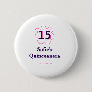 Chapa Redonda De 5 Cm 15.ª quinceañera feliz cumpleaños púrpura rosa