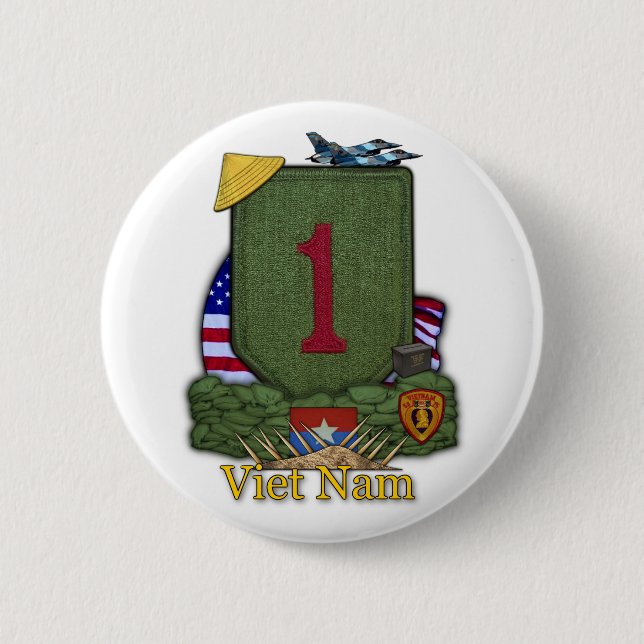 Chapa Redonda De 5 Cm 1.ª división de infantería vietnam Vets Button (Anverso)