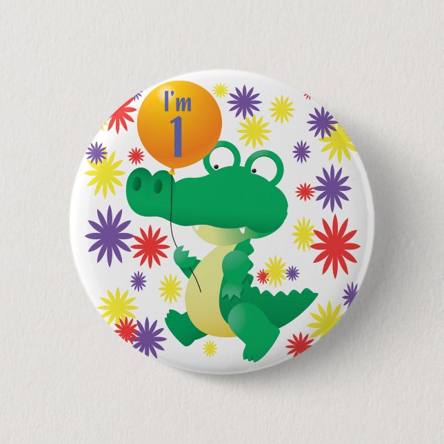 Chapa Redonda De 5 Cm 1r Cocodrilo del cumpleaños (Anverso)