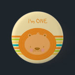 Chapa Redonda De 5 Cm 1st Birthday Baby Lion Button<br><div class="desc">A cute baby lion with colourful stripes in the background. The perfect design for the first birthday for the special baby in your life. Customize the text to reflect your own needs,  Visit CelebrationBazaar to view the collection of gifts,  party favors and stationery featuring this cute cartton lion design.</div>