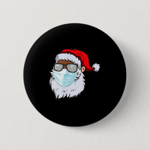 Chapa Redonda De 5 Cm 2020 Papá Noel con máscara facial negro afroameric