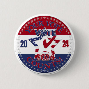 Chapa Redonda De 5 Cm 2024 Tu voto cuenta VOTA 2024 Estrella Marca de ve