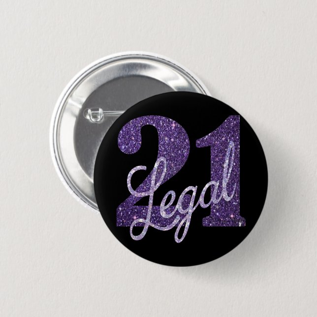 Chapa Redonda De 5 Cm 21 y legal | Purpurina de Moda Purple 21st Birthda (Anverso y reverso)
