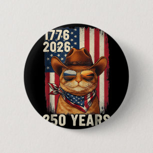 Chapa Redonda De 5 Cm 250 Años EE. UU. 1776-2026 Gato Naranja Vaquero