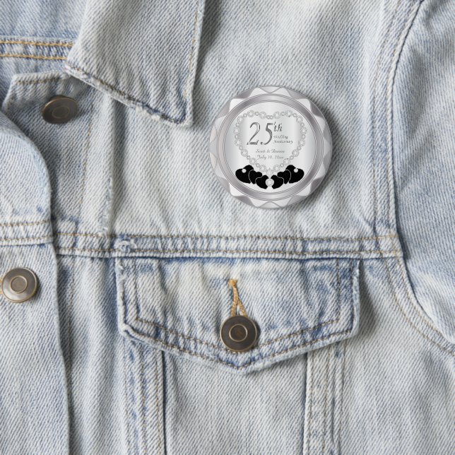 Chapa Redonda De 5 Cm 25° Aniversario del Boda de Plata (In situ)