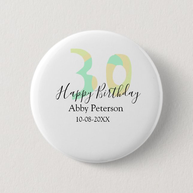 Chapa Redonda De 5 Cm 30th birthday bold letter pastel yellow black retr (Anverso)