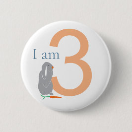 Chapa Redonda De 5 Cm 3.ᵉʳ cumpleaños moderno conejo gris mínimo