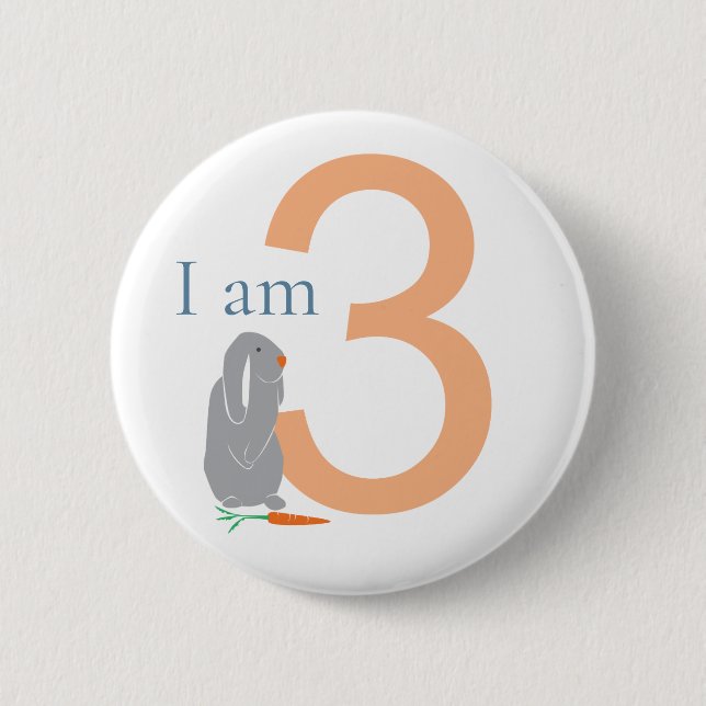 Chapa Redonda De 5 Cm 3.ᵉʳ cumpleaños moderno conejo gris mínimo (Anverso)