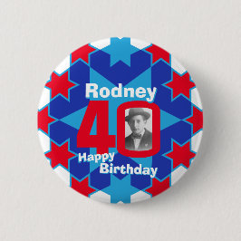 Chapa Redonda De 5 Cm 40.º cumpleaños estrellas personalizado foto y nom