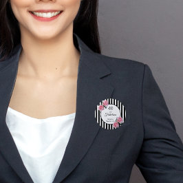 Chapa Redonda De 5 Cm 40 fabulosas rosas rosadas rayas blancas negras