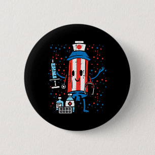 Chapa Redonda De 5 Cm 4 De Julio Enfermera De Firecracker Funny America 