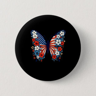 Chapa Redonda De 5 Cm 4 De Julio Flor De Mariposa Cuta Azul Rojo Azul Bl