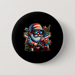 Chapa Redonda De 5 Cm 4 De Julio Gnome Pescador Patriótico
