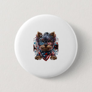 Chapa Redonda De 5 Cm 4 de julio Patriotic Yorkie Dog Bandera de Estados