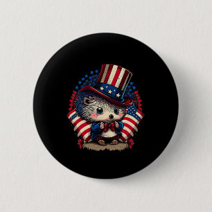 Chapa Redonda De 5 Cm 4 De Julio Patriótico Hedgehog Bandera Estadounide