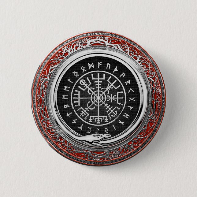 Chapa Redonda De 5 Cm [500] Compás rúnico mágico de plata de Vegvisir - (Anverso)
